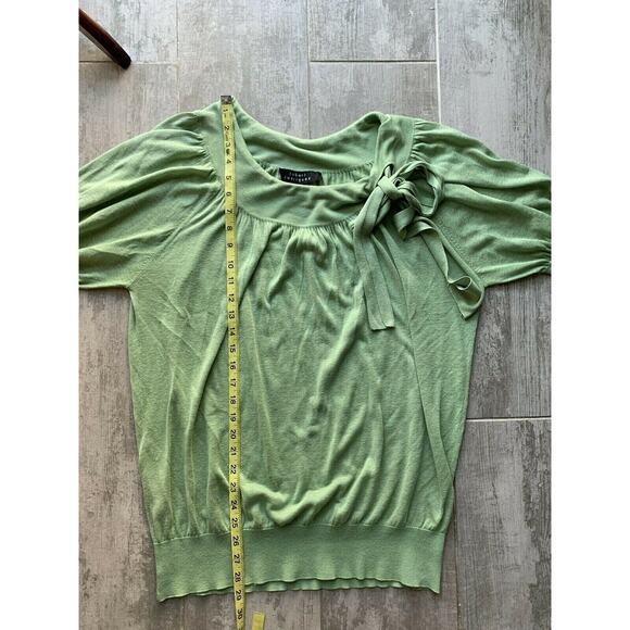 ROBERT RODRIGUEZ Sage Green Tunic Half Sleeve Knit Top Designer Bow Silk L - Picture 4 of 7